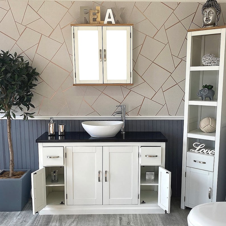 Off White Painted Bathroom Vanity Unit 123cm Wide With Black Etsy UK