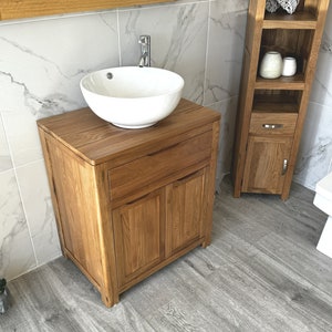 Solid Oak Bathroom Vanity Unit | Ceramic Basin, Chrome Tap