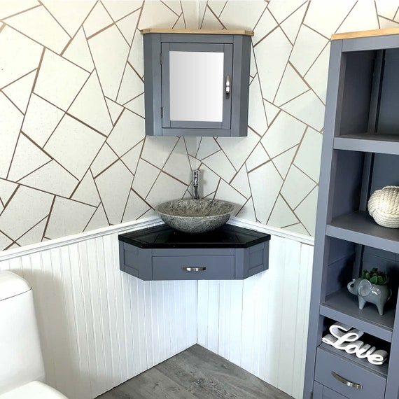 Grey Bathroom Vanity Unit Corner Wash Stand Black Quartz Stone Basin 501WGBQSBC Etsy