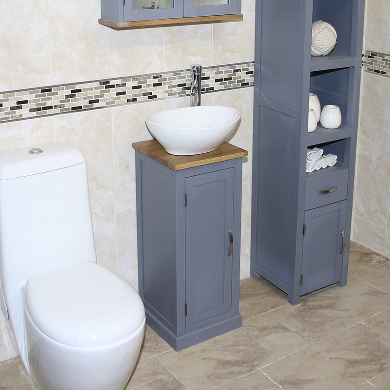 Solid Oak Top Grey Painted Wood Bathroom Furniture Bathroom - Etsy UK