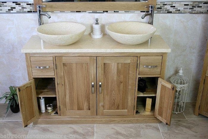 Oak Bathroom Vanity Double Twin Sink Bowl Basin & Etsy UK