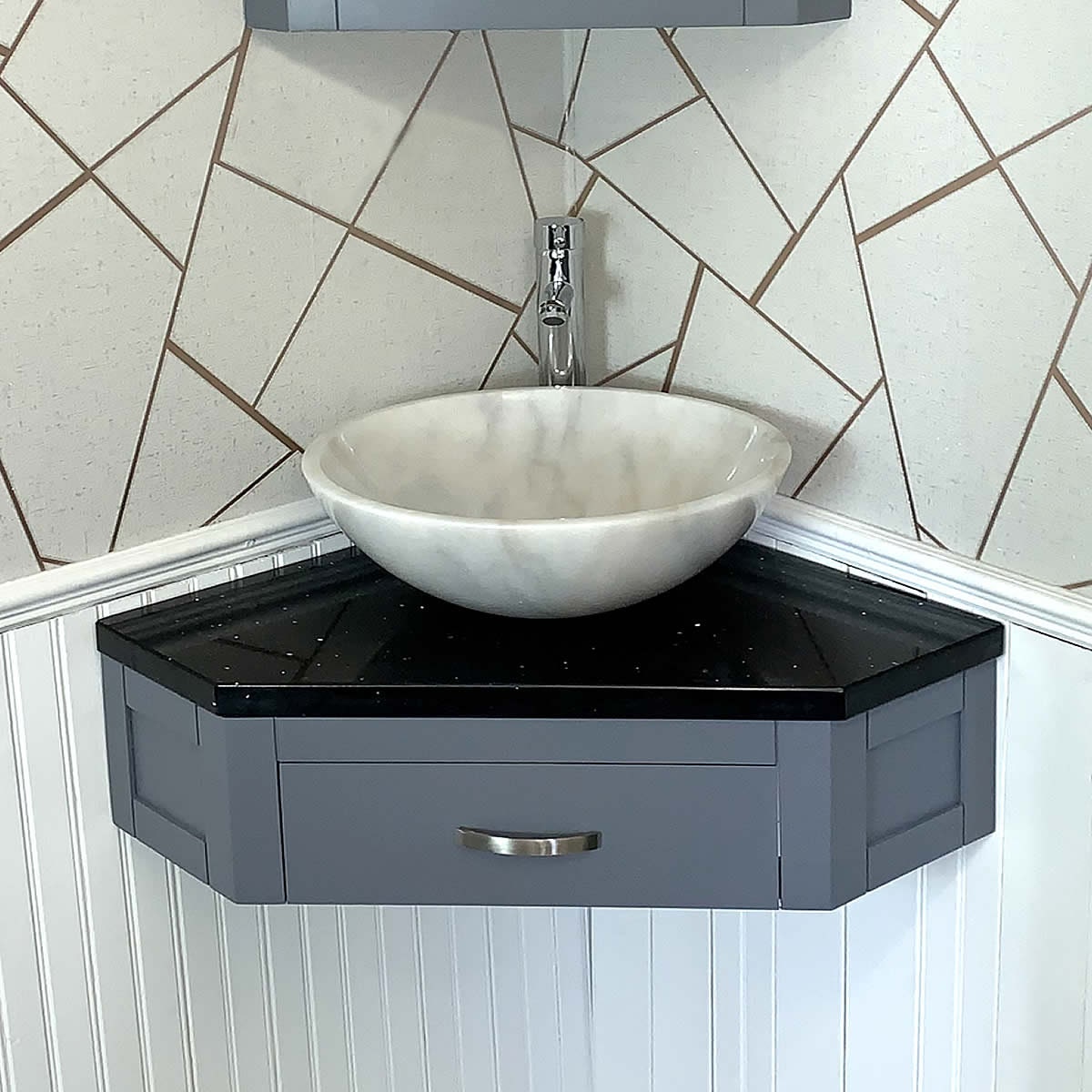 Grey Bathroom Vanity Unit Corner Wash Stand Black Quartz Stone Basin 501WGBQSBC Etsy