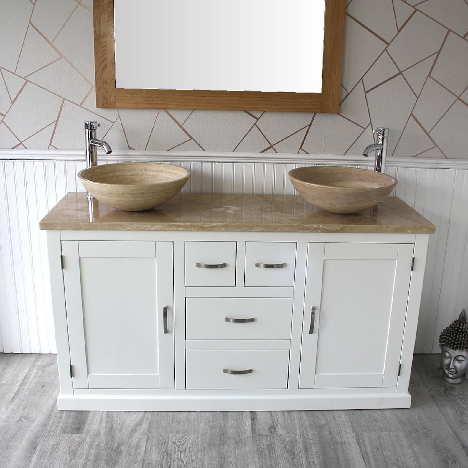 White Painted Bathroom Vanity Cabinet Double Twin Sinks Bowl - Etsy UK