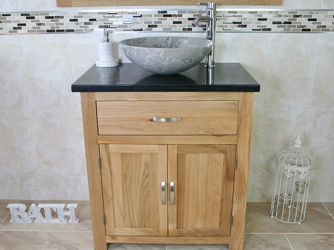 Bathroom Vanity Unit Solid Oak With Black Quartz Top & Etsy
