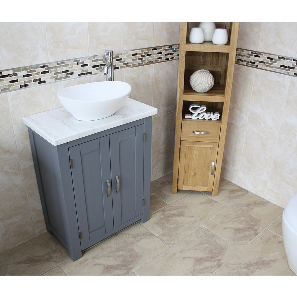 Bathroom Vanity Unit Painted Grey White Marble Top Ceramic Etsy UK