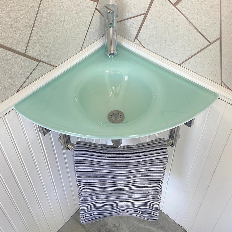 Corner Glass Bathroom Basin Sink Cloakroom Bowl With Tap & Etsy UK