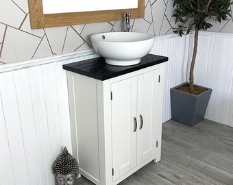 Painted White Bathroom Vanity Unit Black Quartz Top Ceramic Basin Choice  310PBQCBC