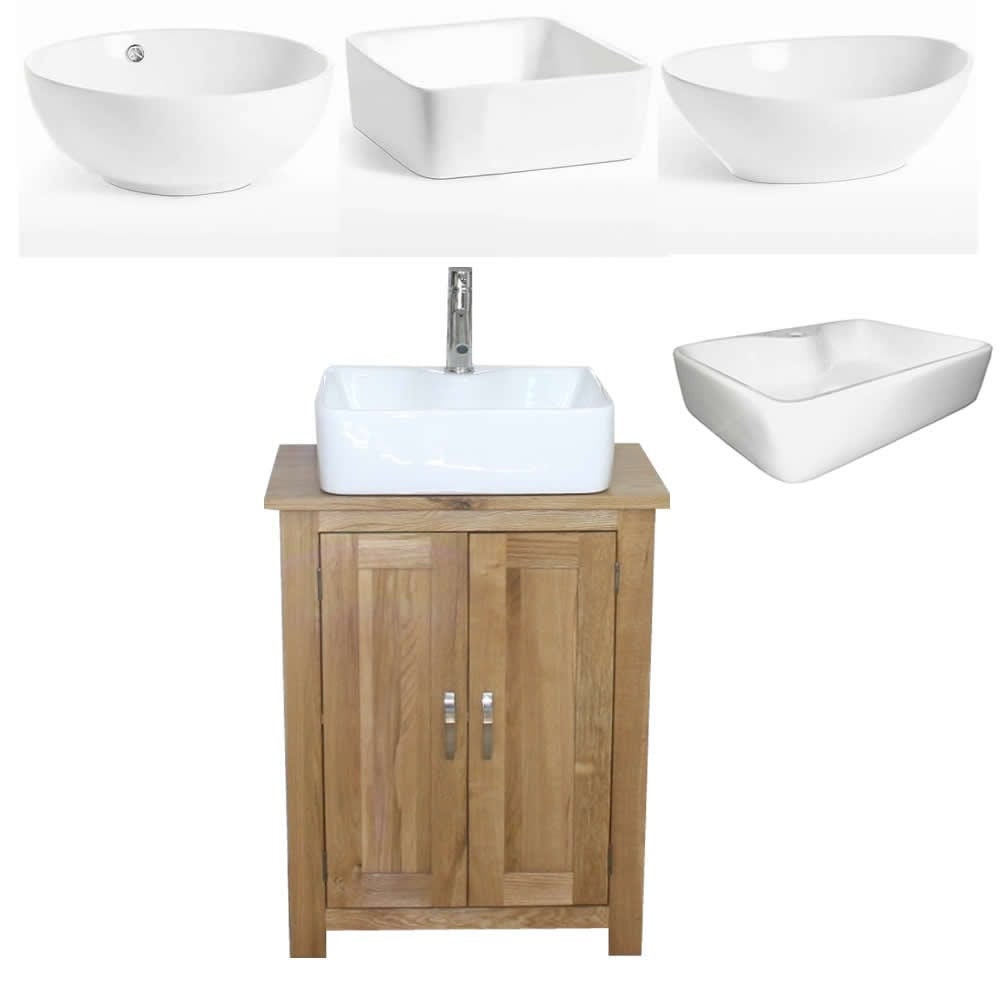 Oak 400mm Compact Bathroom Cloakroom Vanity Unit with Slimline Basin Milano Lurus 