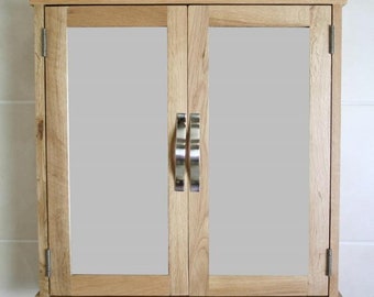 Oak Wall Mounted Mirrored Bathroom Storage Cabinet with Shelf 352