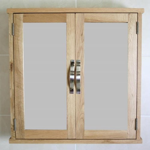 Large Wooden Bathroom Cabinet Double Mirrored Doors Natural | Etsy UK