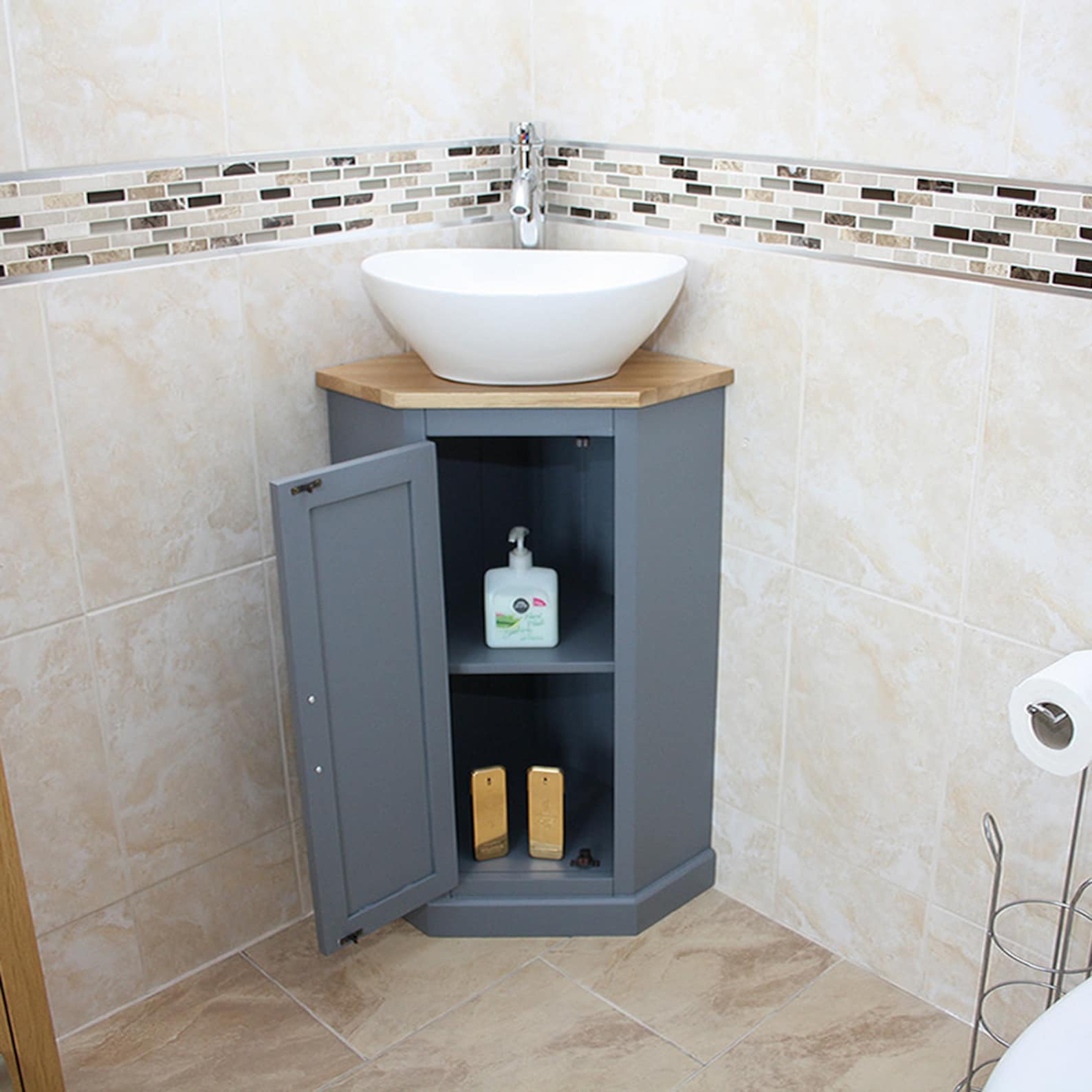 Bathroom Grey Painted Vanity Unit Corner Sink Cabinet With - Etsy UK