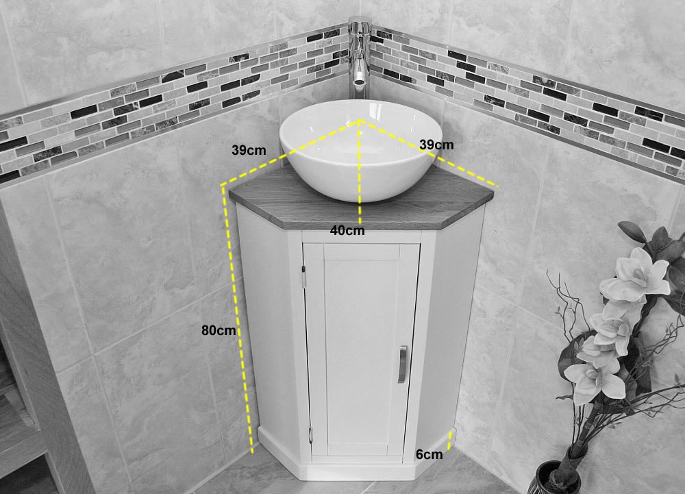 Bathroom Painted Vanity Unit Corner Painted Sink Cabinet With Oak Top Ceramic Wash Basin Tap Plug Etsy