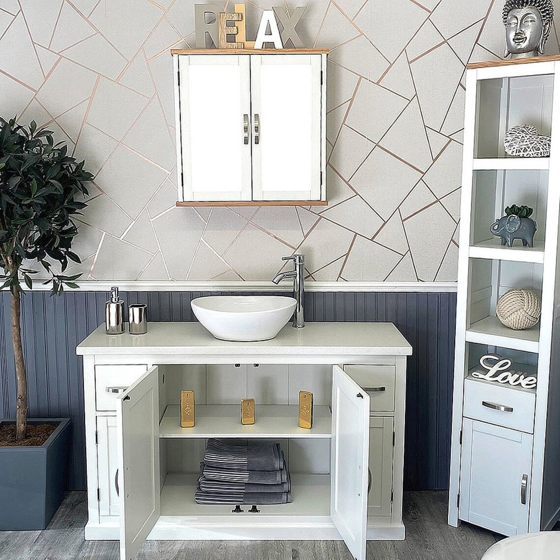 Off White Painted Bathroom Vanity Unit 123cm Wide With White | Etsy UK