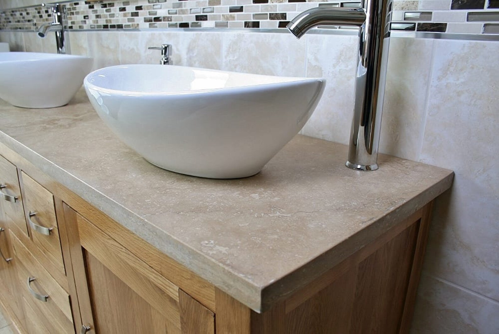 Solid Oak Bathroom Double Vanity Unit Travertine Etsy UK