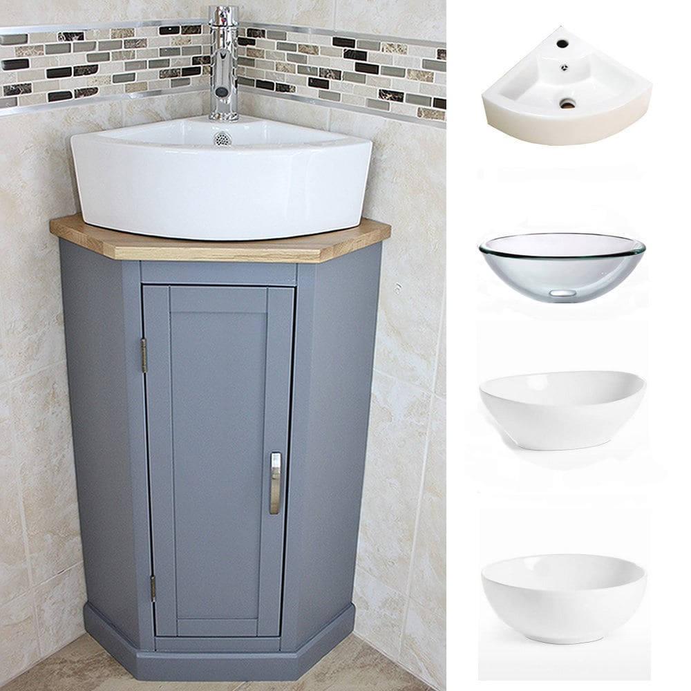 Bathroom Grey Painted Vanity Unit Corner Sink Cabinet With - Etsy UK