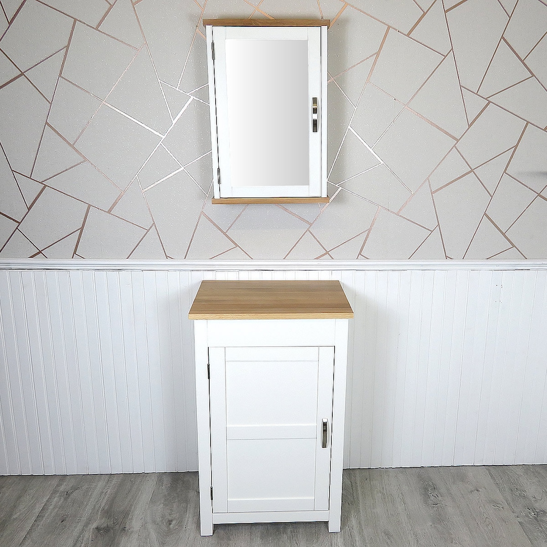 Slimline Bathroom Cabinet Vanity Unit White Painted Furniture Solid Oak ...
