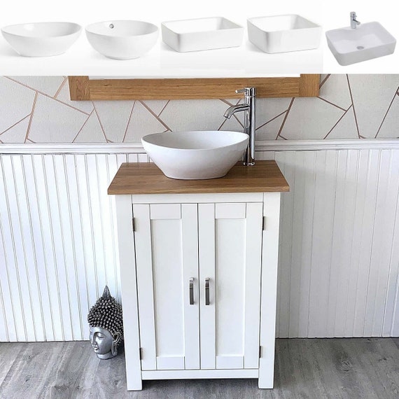 Bathroom Painted Vanity Unit Slim Line Compact Oak Top Sink