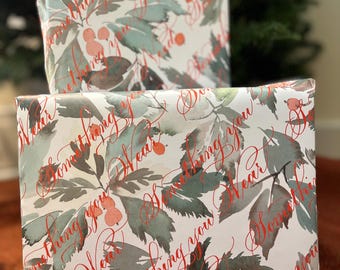 Calligraphy and Watercolor Holiday Gift Wrap - "Something you Want/Need/Read/Wear"