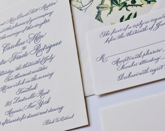 100 Letterpress Calligraphy Wedding Invitations - Custom Designed and Hand-lettered Invitation in Classic Copperplate Calligraphy