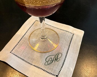 Letterpress Printed Linen Cocktail Napkins with Hand Calligraphy Monogram