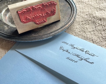 Custom Calligraphy Address Stamp: Elegant Handwritten Wood Stamp
