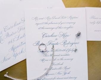 100 Letterpress Calligraphy Wedding Invitations - Custom Designed and Hand-lettered Invitation in Classic Copperplate Calligraphy