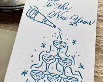 Cheers to the New Year - Letterpress and Calligraphy Greeting Card