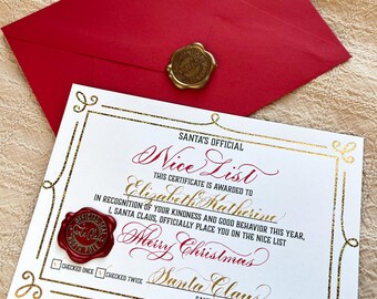 Santa's Nice List Official Certificate - Personalized with Hand Calligraphy