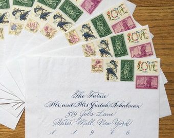 Custom Vintage Stamp Set- Unique Personalized Vintage Stamp for 2+-ounce or Square Envelope Wedding Invitations