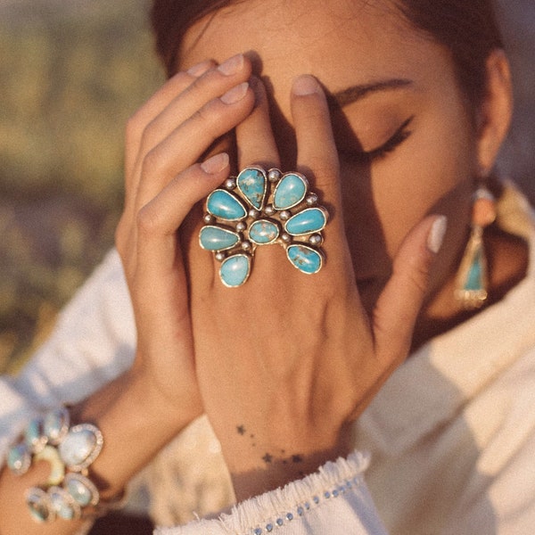 Turquoise Ring, Naja Jewelry, Natural Turquoise Ring, Handmade Jewelry, Turquoise Sterling Silver Ring, Unique Jewelry For Women, Boho Rings