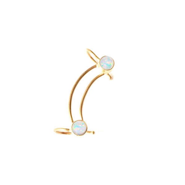Twin Moon Ear Cuff, Opal Gold Plated Sterling Silver Ear Cuff, Elegant Gemstone Jewelry, Handmade Artisan Jewelry Gift, Natural Gemstone