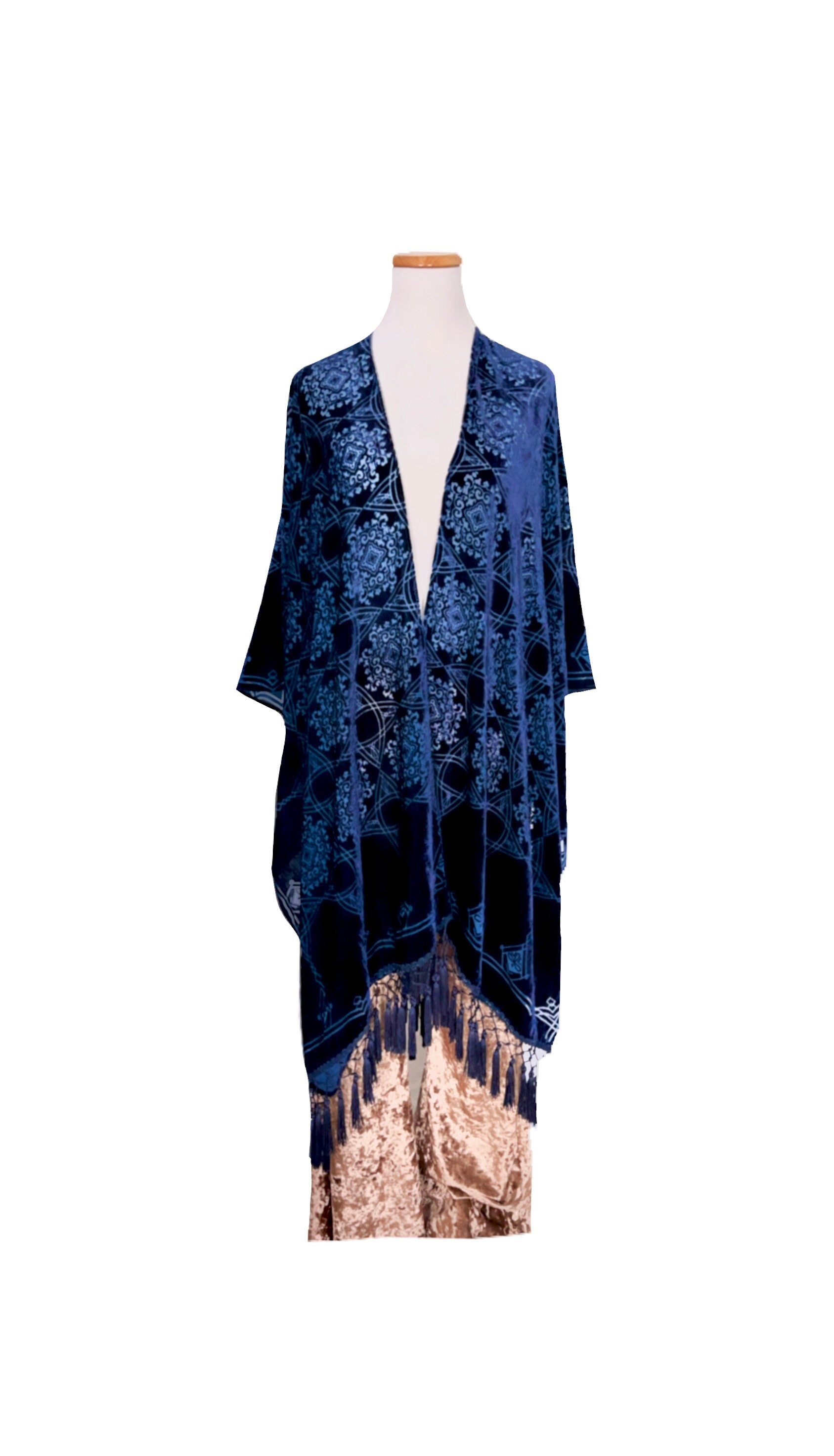 Mulberry Floral Print Velvet Burnout Kimono