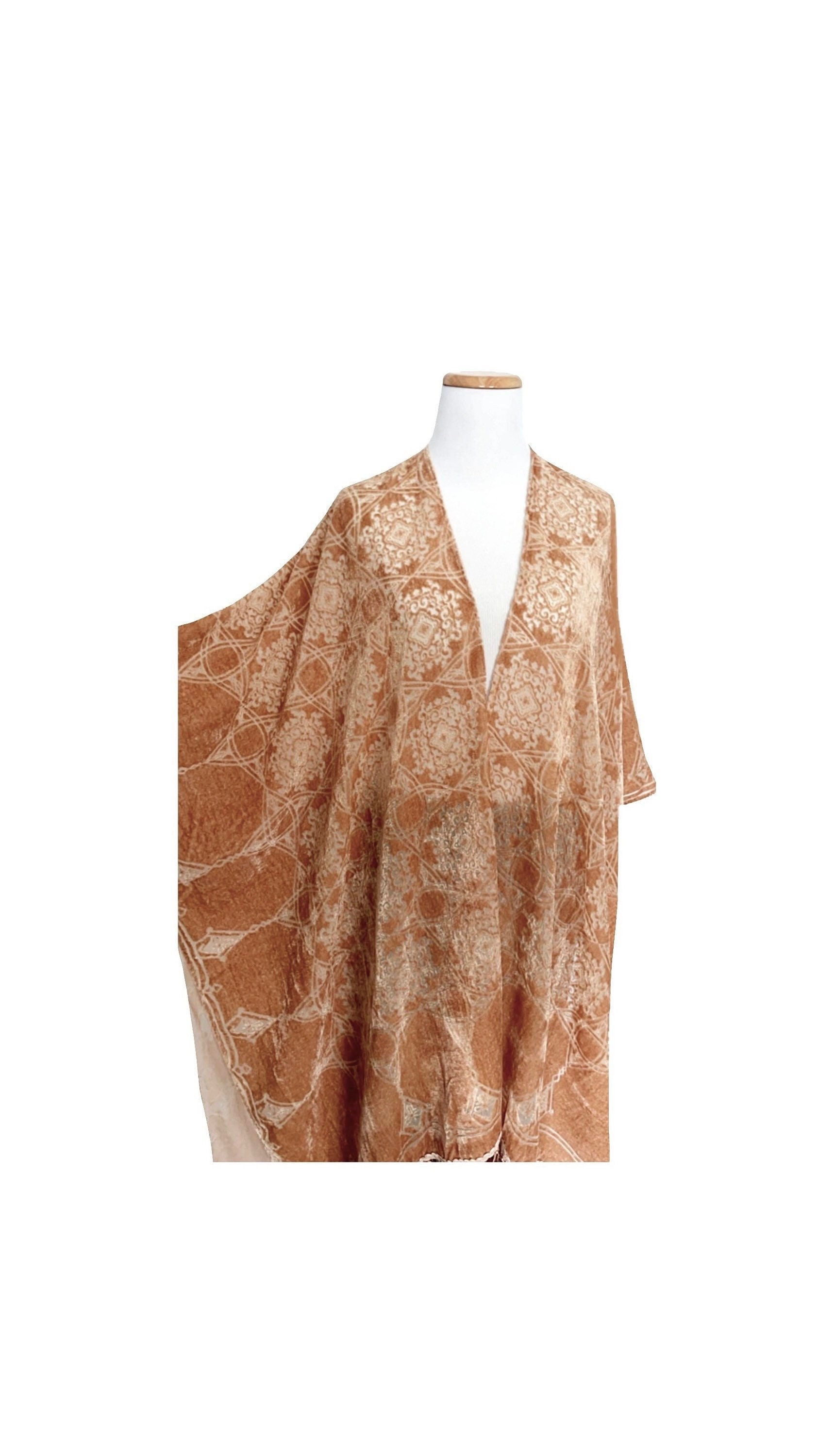 Sable Floral Print Velvet Burnout Kimono