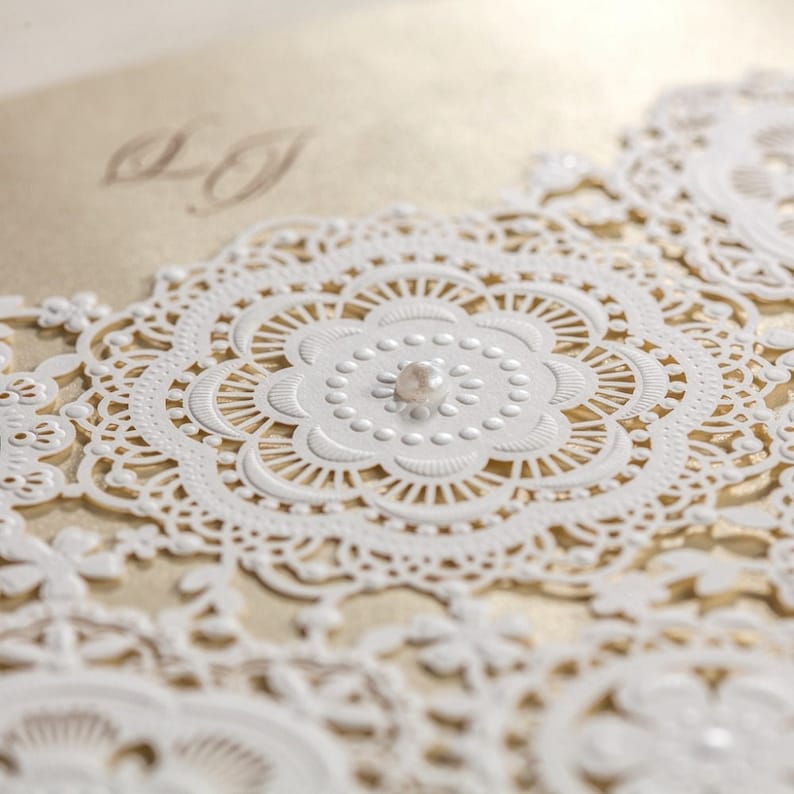 12 Rustic Wedding Invitation SetWhite Pearl Wedding Invitation with EnvelopesBlank Elegant Wedding InvitationFloral Wedding Invitations