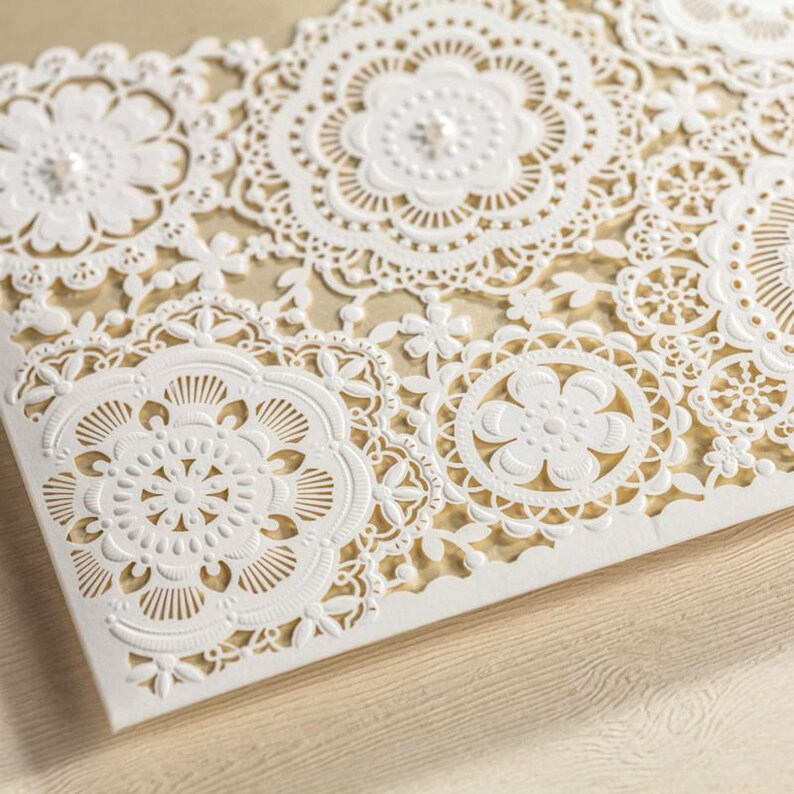 12 Rustic Wedding Invitation SetWhite Pearl Wedding Invitation with EnvelopesBlank Elegant Wedding InvitationFloral Wedding Invitations