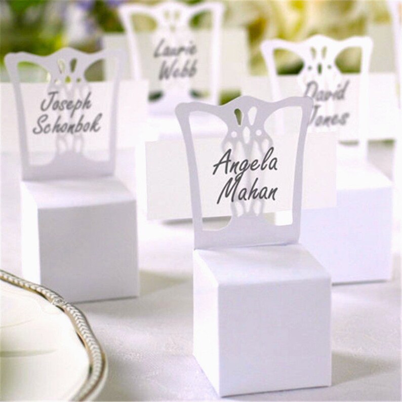 100 Wedding Favor Boxes With Place Card White Wedding Chair Etsy