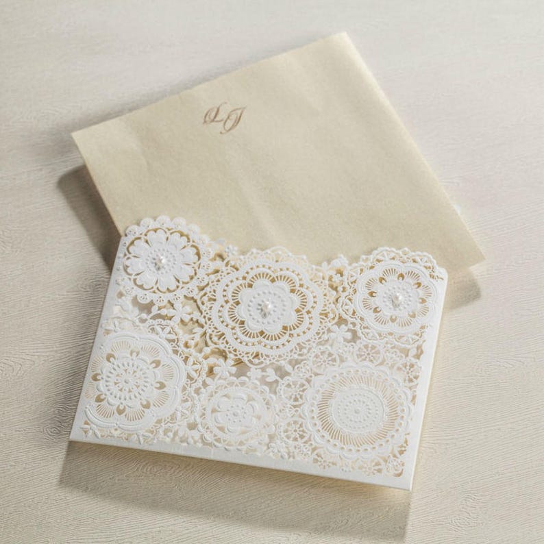 12 Rustic Wedding Invitation SetWhite Pearl Wedding Invitation with EnvelopesBlank Elegant Wedding InvitationFloral Wedding Invitations