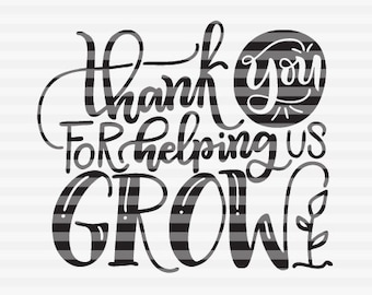 Gracias por ayudarnos a crecer - SVG - PDF - DXF - archivo cortado con letras dibujadas a mano - superposición gráfica