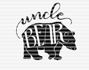 Uncle bear - SVG - DXF - PDF files -  hand drawn lettered cut file - graphic overlay - 020b