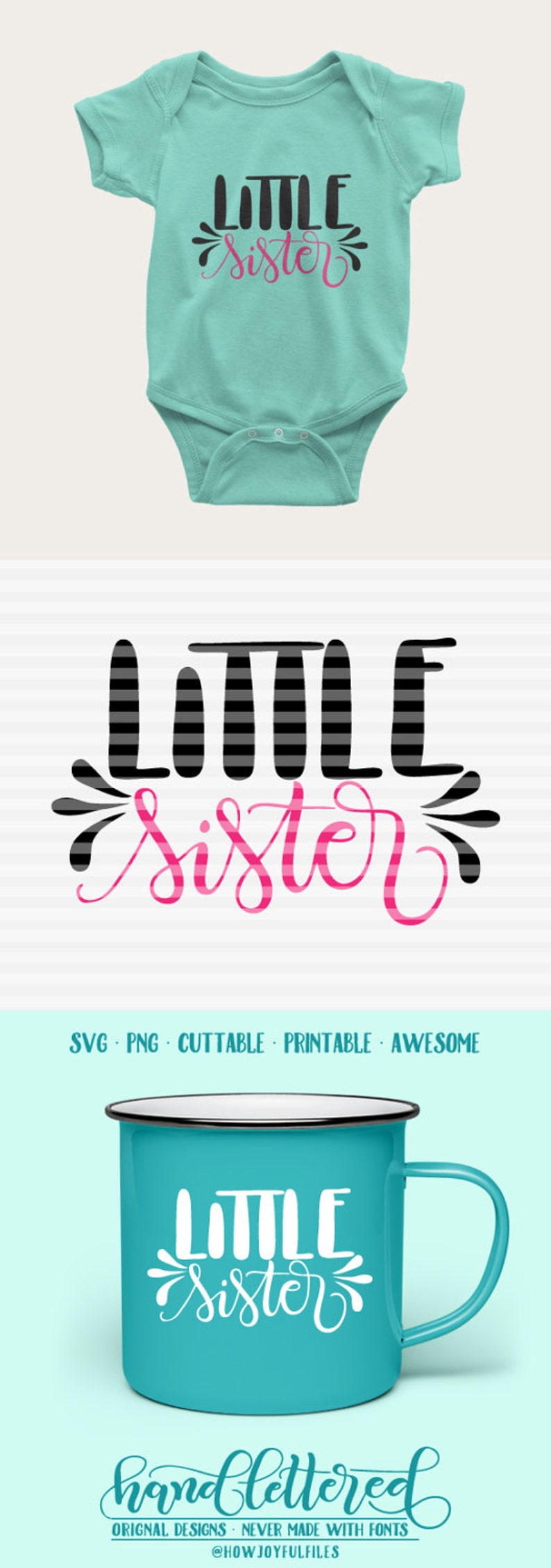 Little sister SVG DXF PDF files hand drawn lettered cut file graphic overlay 023f image 1