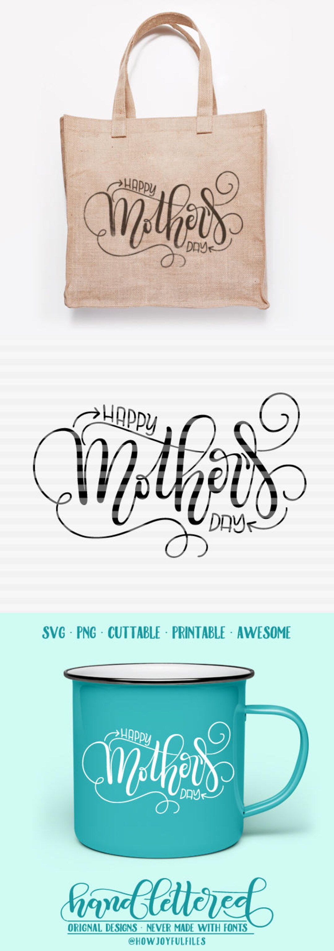 Happy Mother's Day - SVG - PDF - DXF - Hand Drawn Lettered Cut File ...