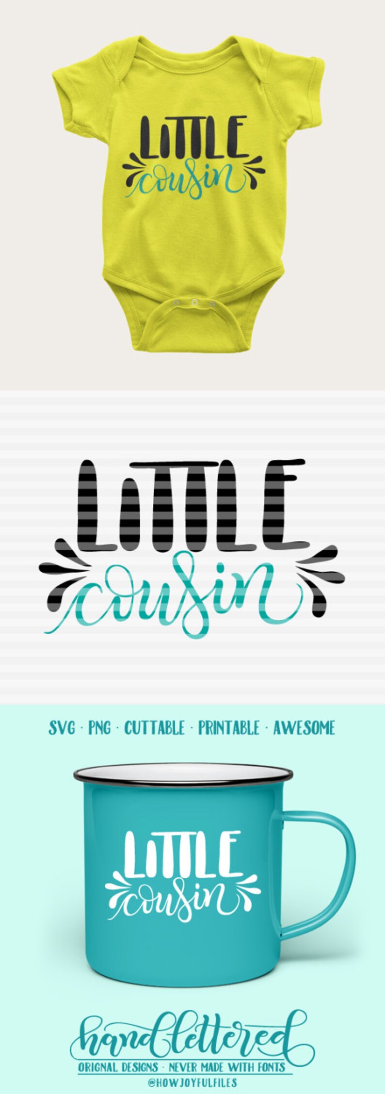 Little cousin SVG DXF PDF files hand drawn lettered cut file graphic overlay 023f image 1