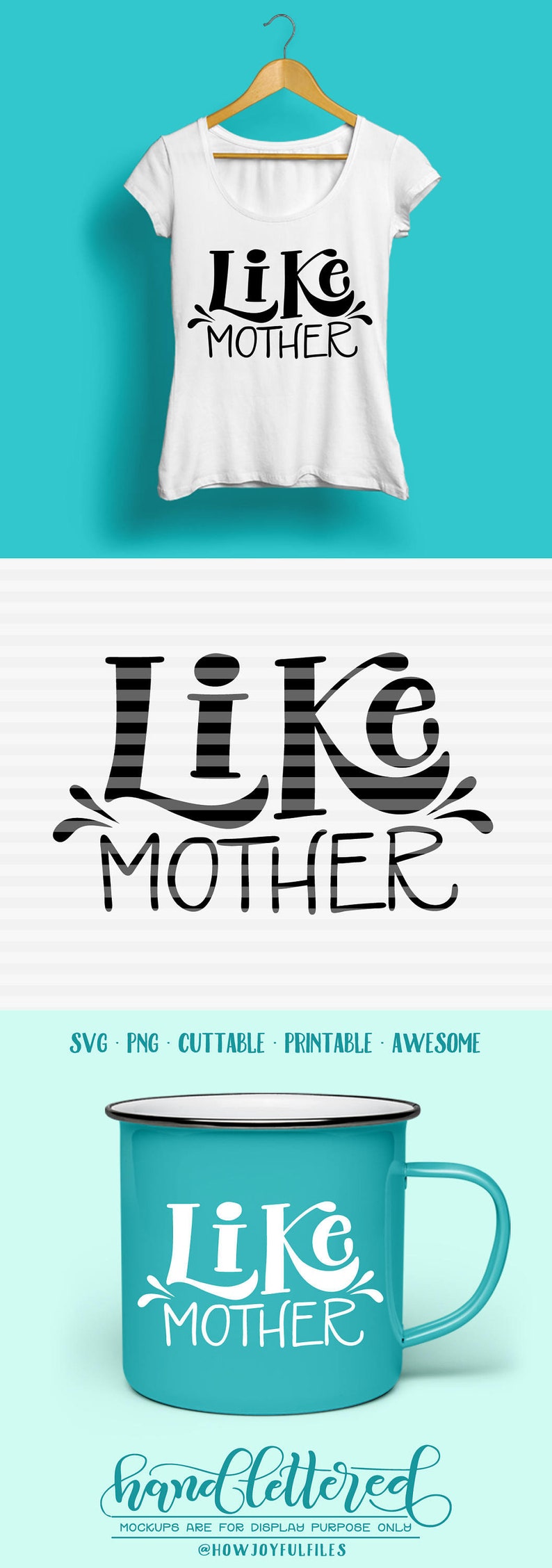 Like mother SVG PDF DXF hand drawn lettered cut file graphic overlay image 1