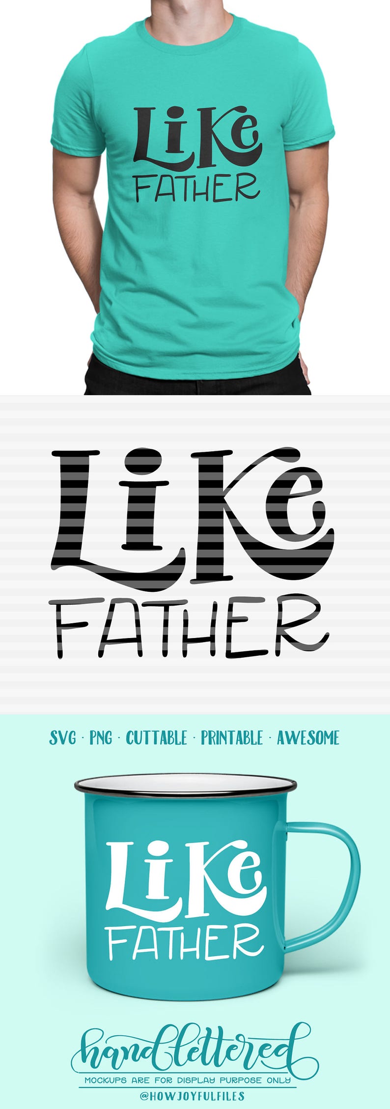 Like father SVG PDF DXF hand drawn lettered cut file graphic overlay image 1