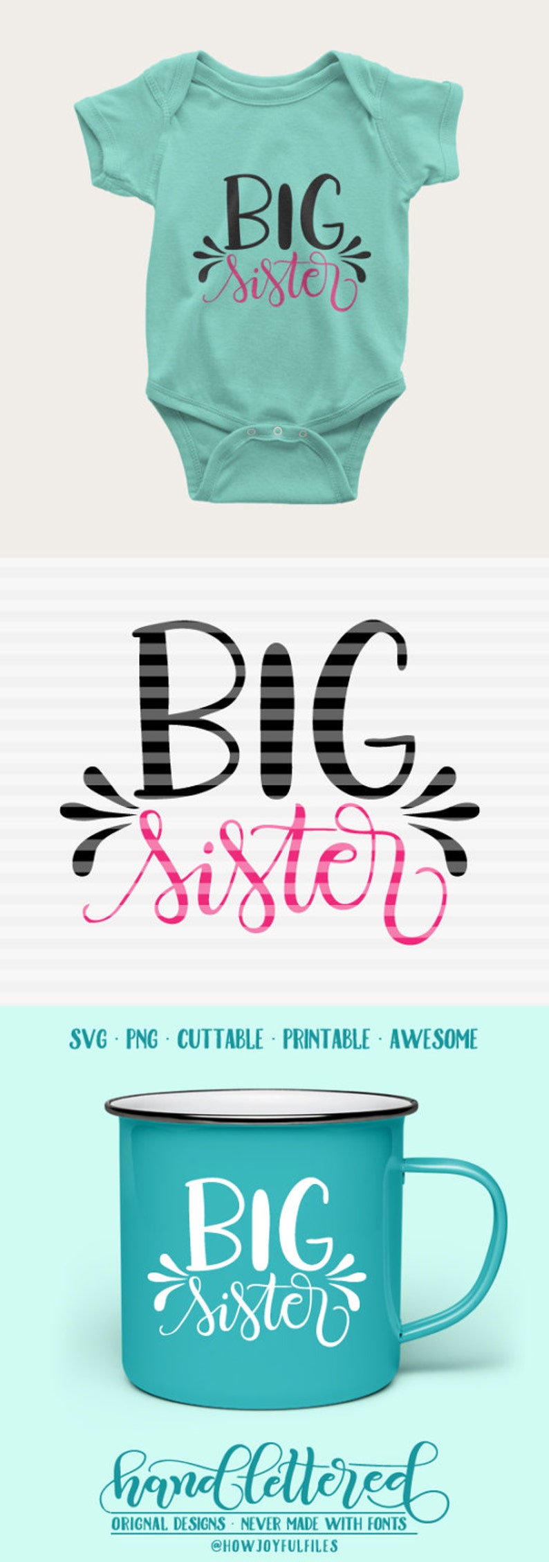 Big sister SVG DXF PDF files hand drawn lettered cut file graphic overlay 23f image 1