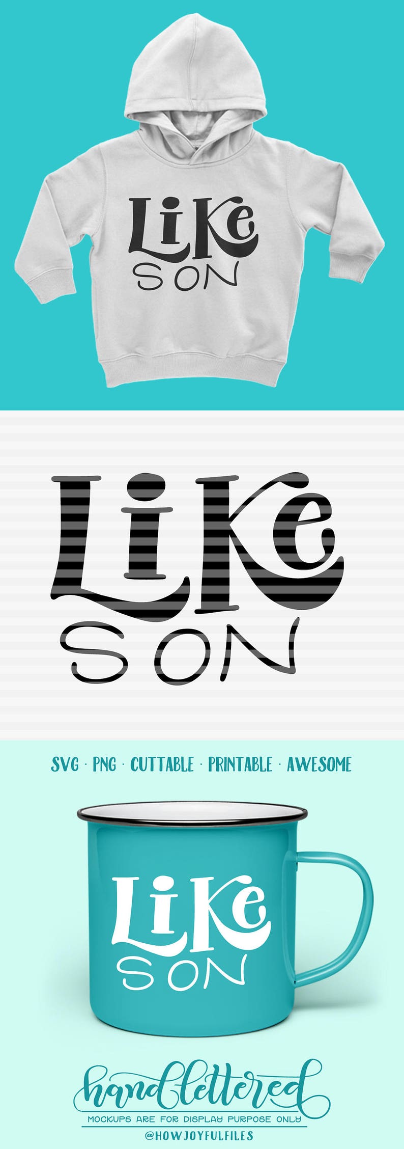 Like son SVG DXF PDF files hand drawn lettered cut file graphic overlay image 1