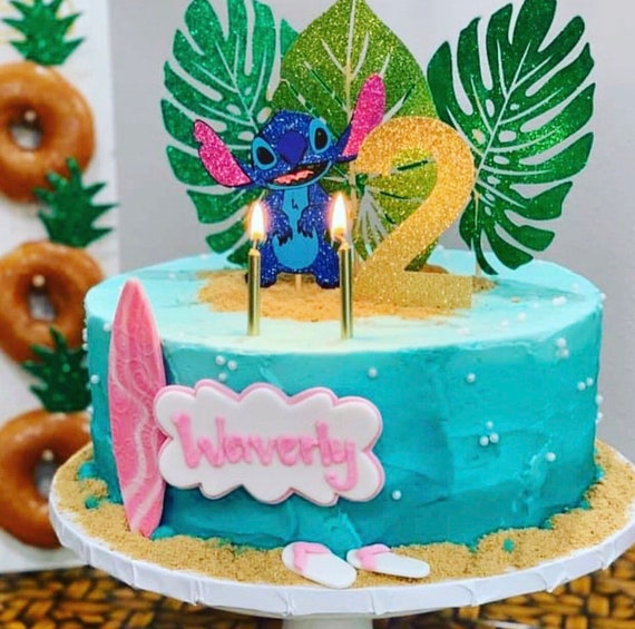 Stitch or Angel Cake Topper and Banner Personalize Birthday