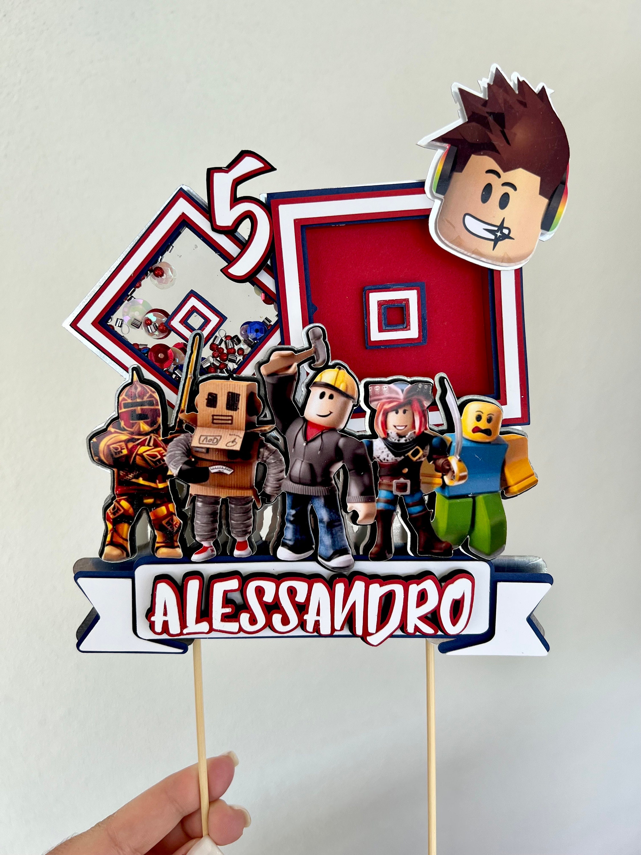 Roblox inspired edible handmade logo plaque / badge birthday cake topper