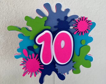 Personalized Paint Splatter Birthday Cake Topper | Glitter Party Decor ...