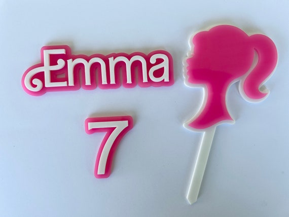 Personalized Doll Head Acrylic Cake Topper and Age Charm Set 